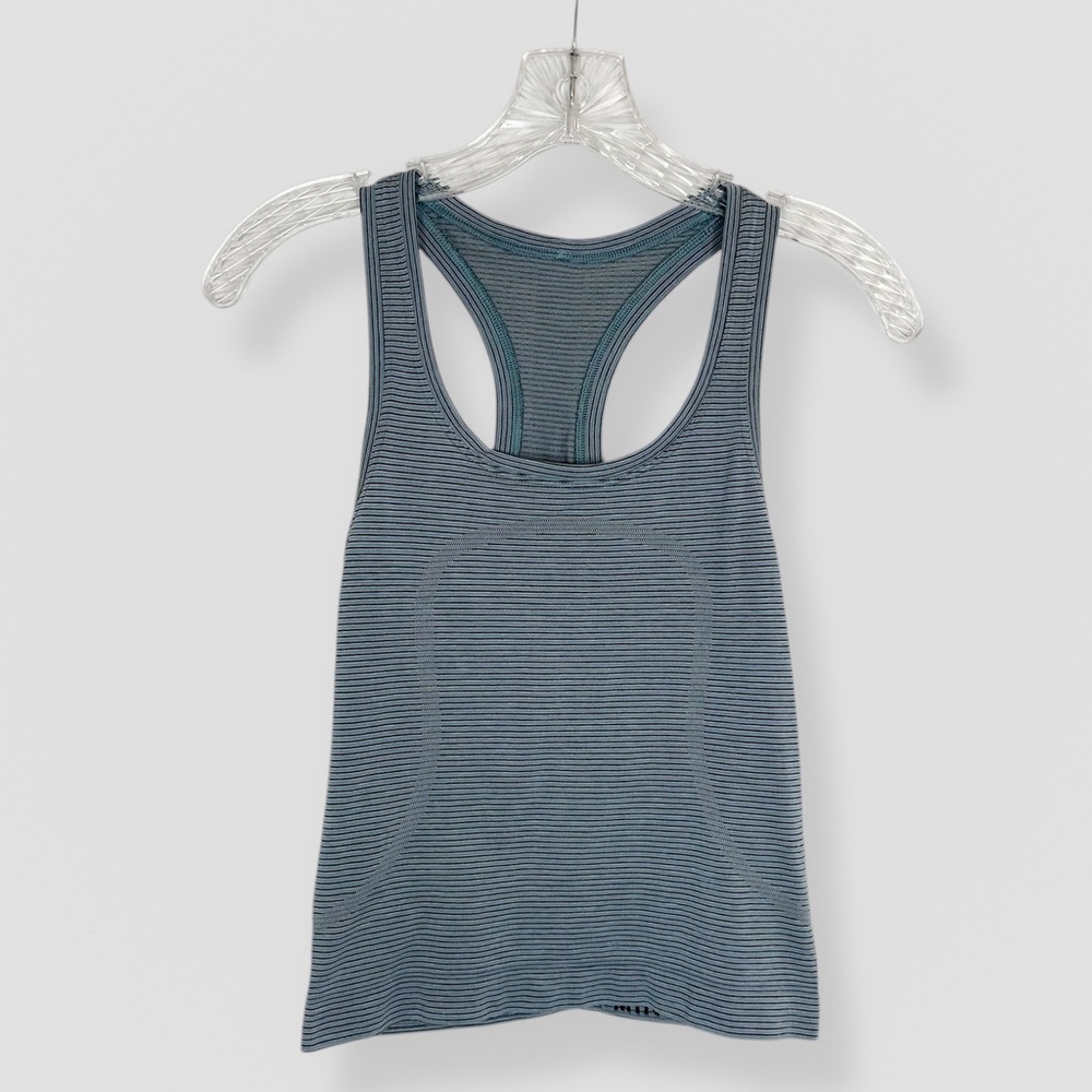 Lululemon Size 2 Stripe Rhino Grey Black Blue Swiftly Tech Racerback Tank Active